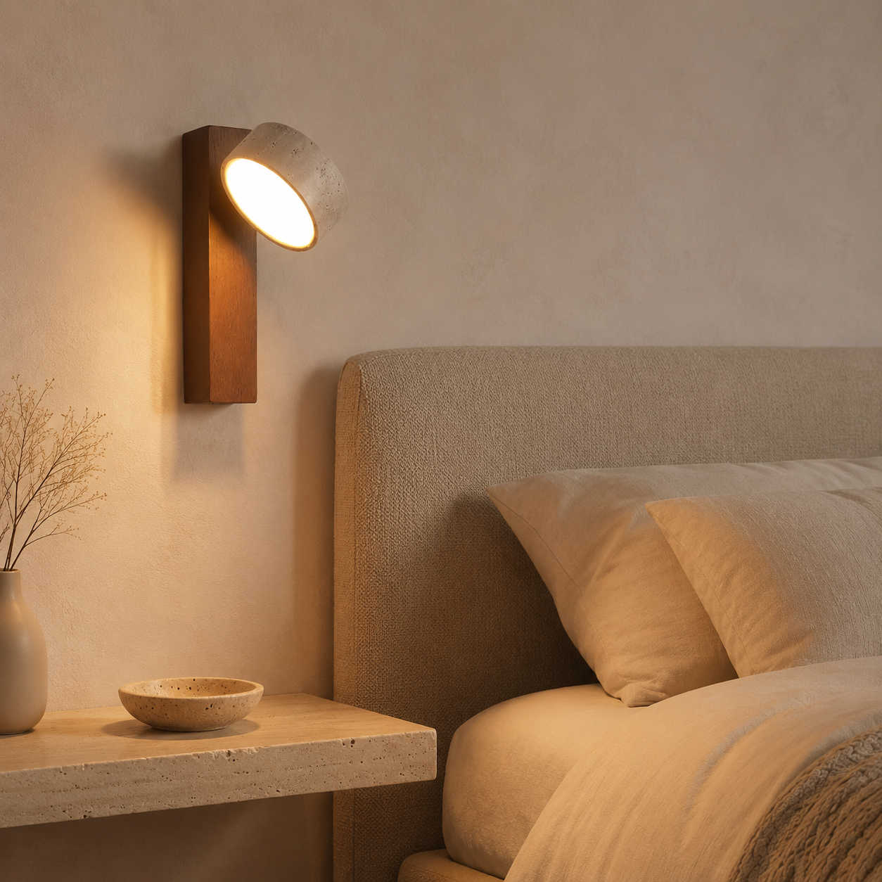 Applique Murale en Travertin et Bois Orientable – Calista