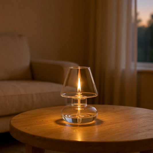 Lampe à Huile en Verre – Lueur Éternelle dans un intérieur chaleureux