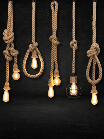 Lampe Suspendue Vintage en Corde de Chanvre