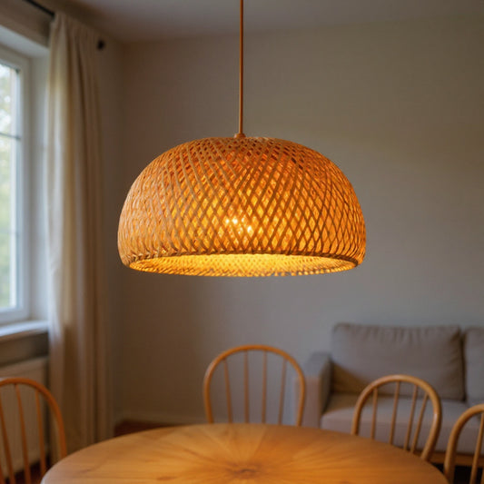 Plafonnier Osier Naturel dans un intérieur chaleureux